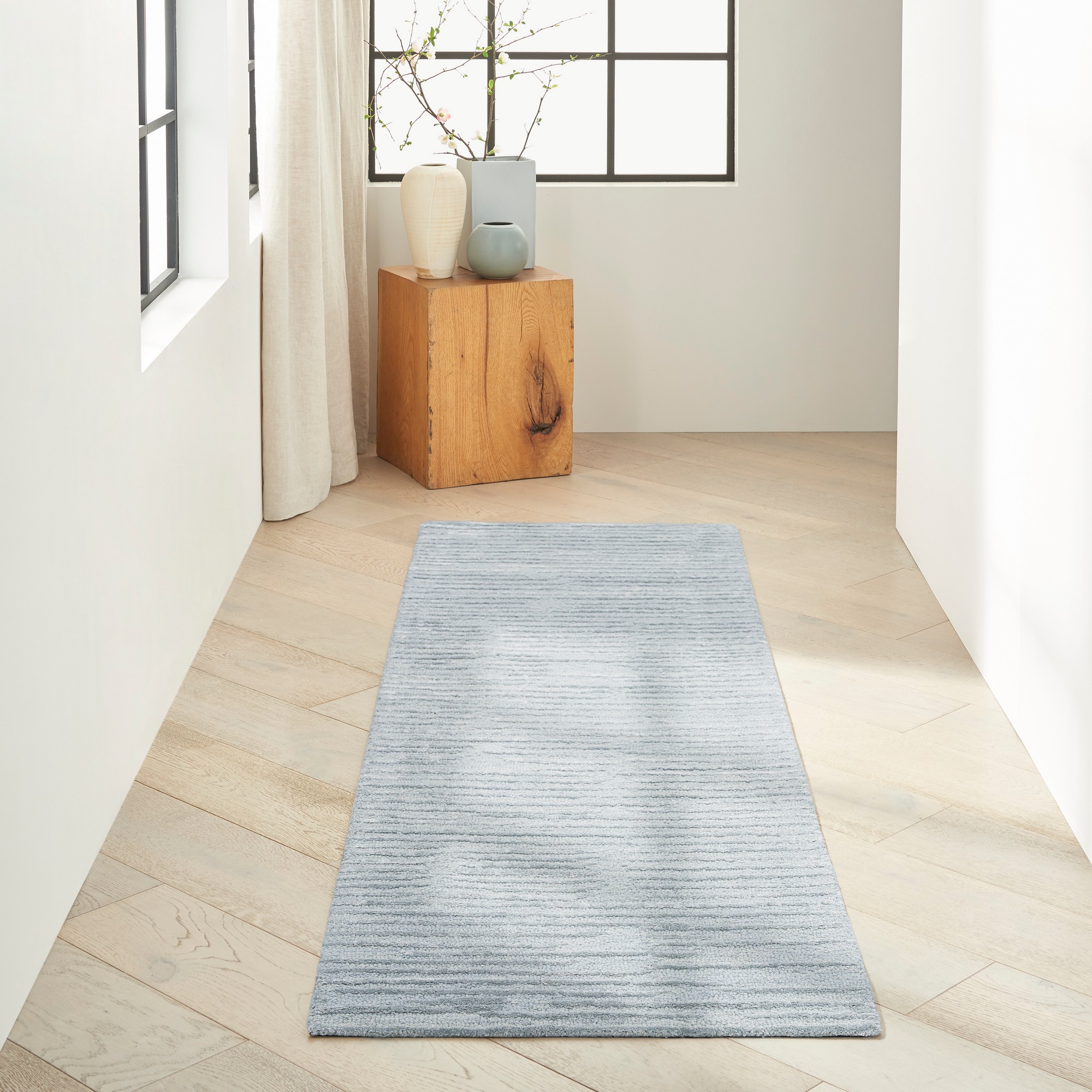 Calvin Klein Linear Ck010 Lnr01 Runner Rugs In Light Blue